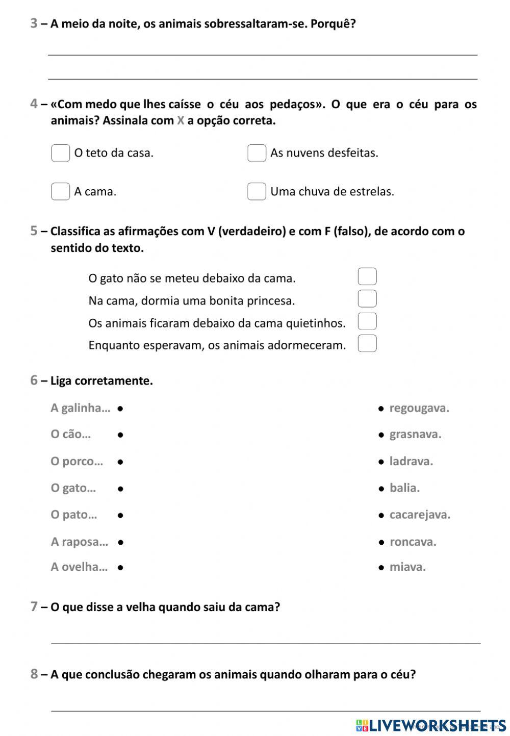 ficha de português - a galinha medrosa 