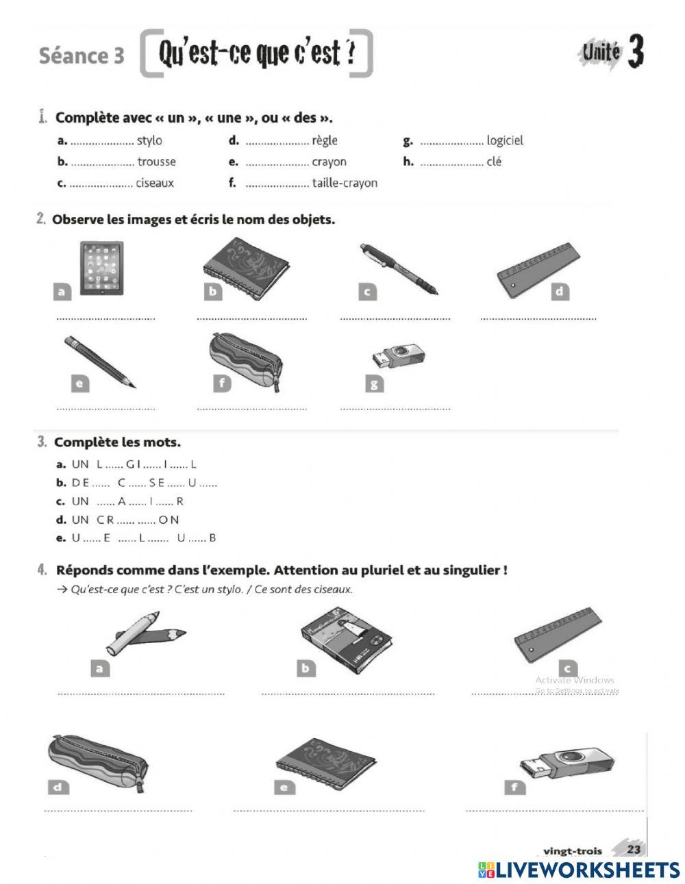 Le matériel scolaire