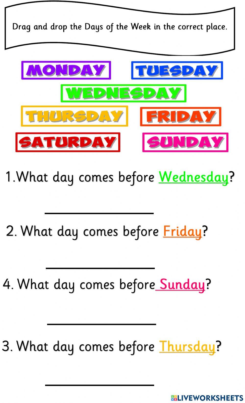 Days of the week before