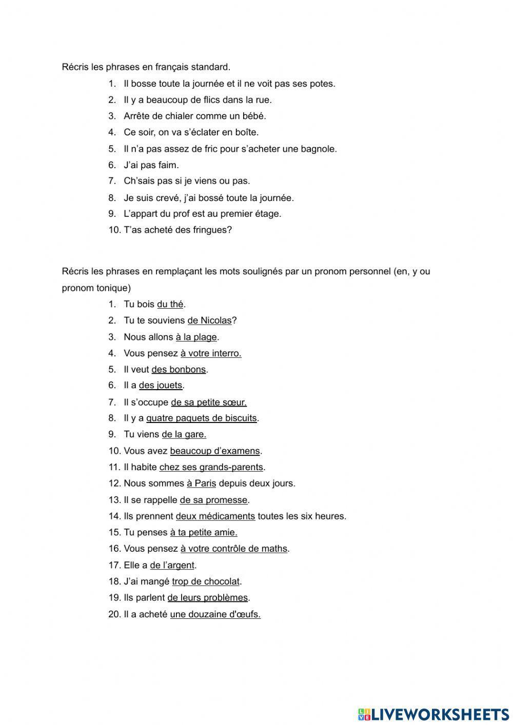 Français familier- pronoms en-y