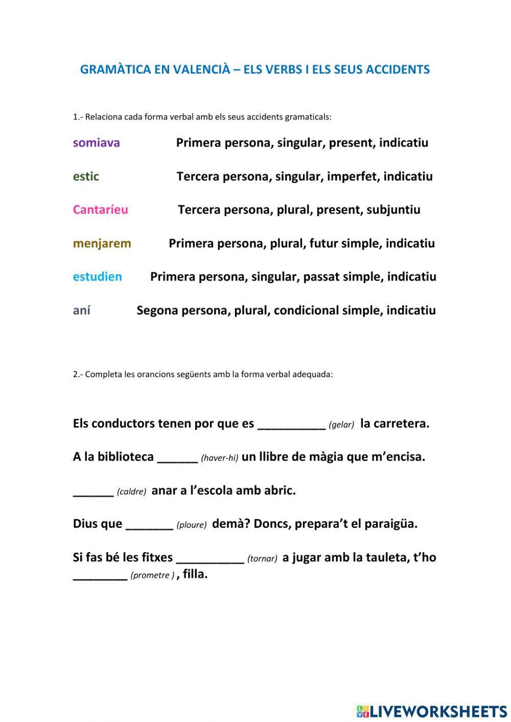 Verbs valencià i els seus accidents