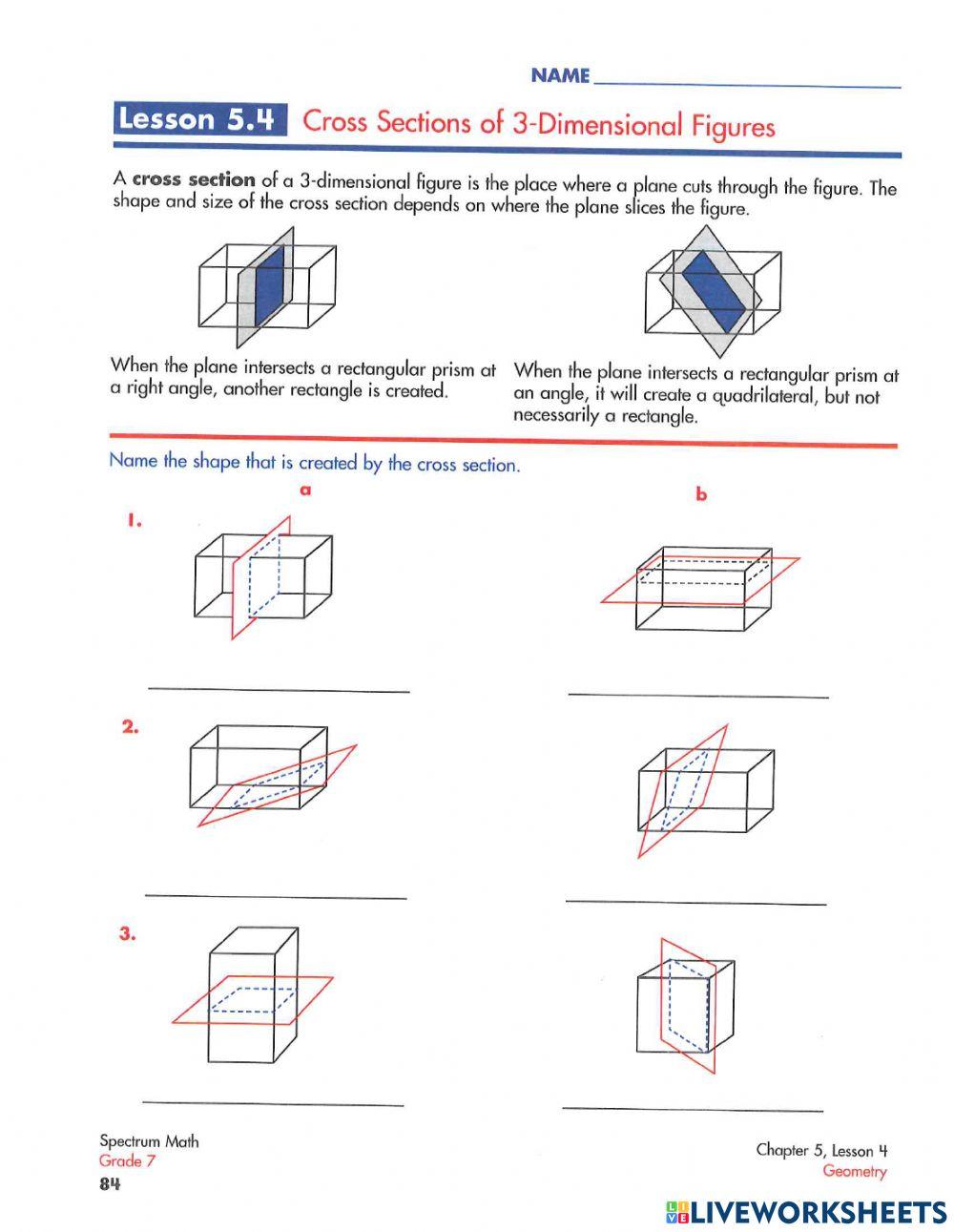 Cross Sections Of 3D Shapes Online Exercise For Live Worksheets Cross Sections Of 3D Shapes Online Exercise For Live Worksheets