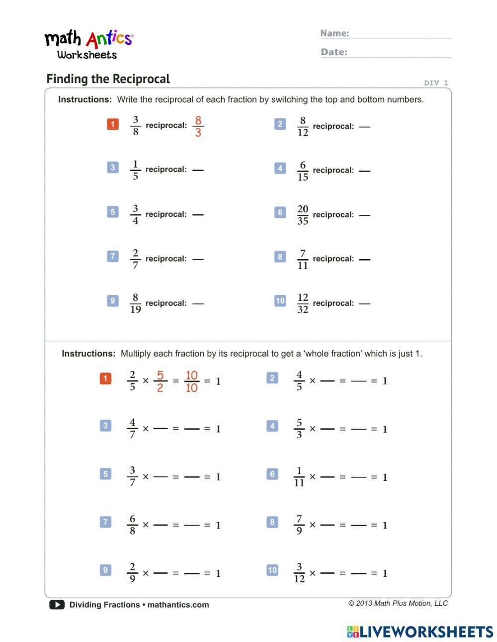 Math Antics Dividing Fractions Online Exercise For Live Worksheets Math Antics Dividing Fractions Online Exercise For Live Worksheets