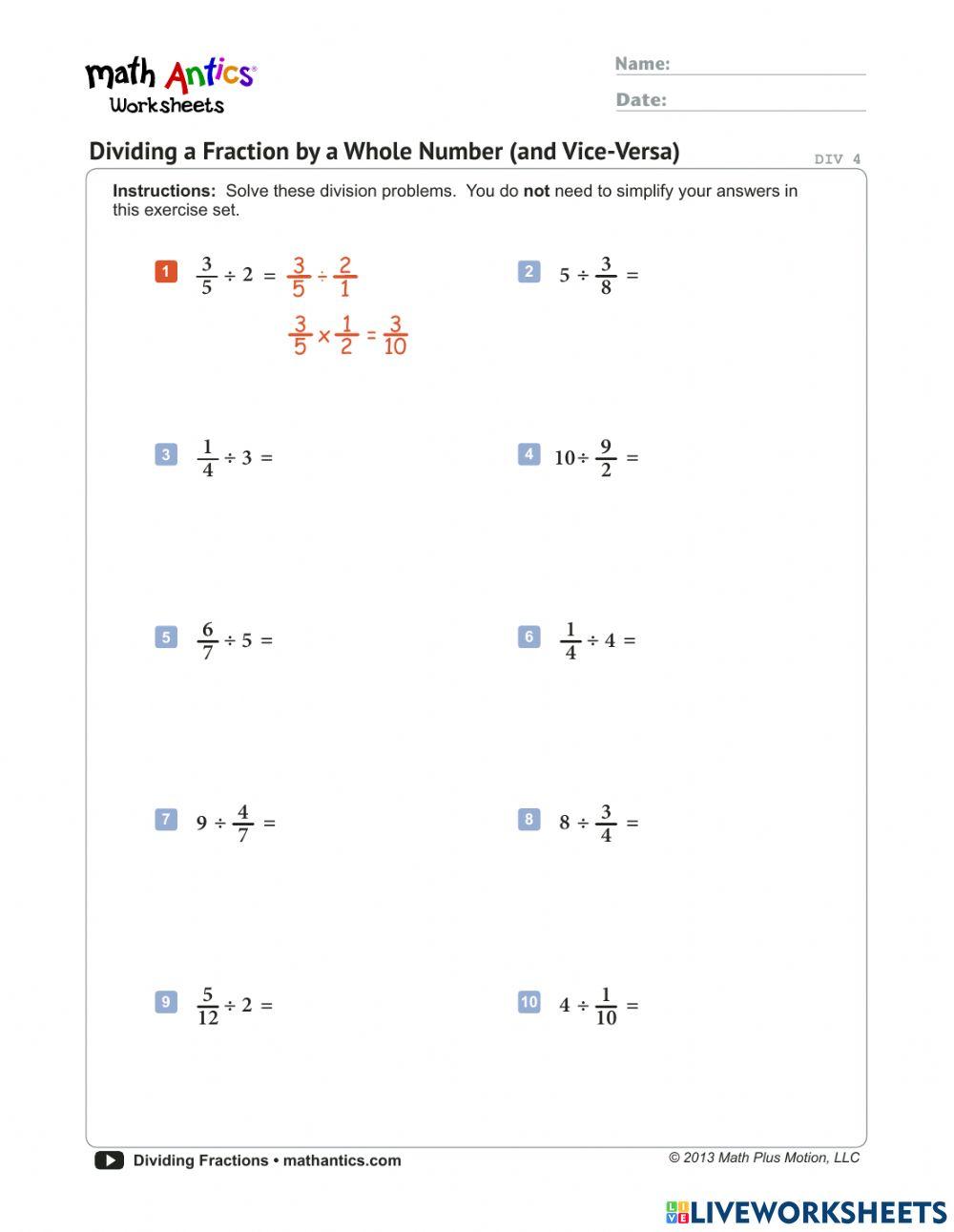 Math Antics Dividing Fractions Online Exercise For Live Worksheets math-antics-dividing-fractions-online-exercise-for-live-worksheets