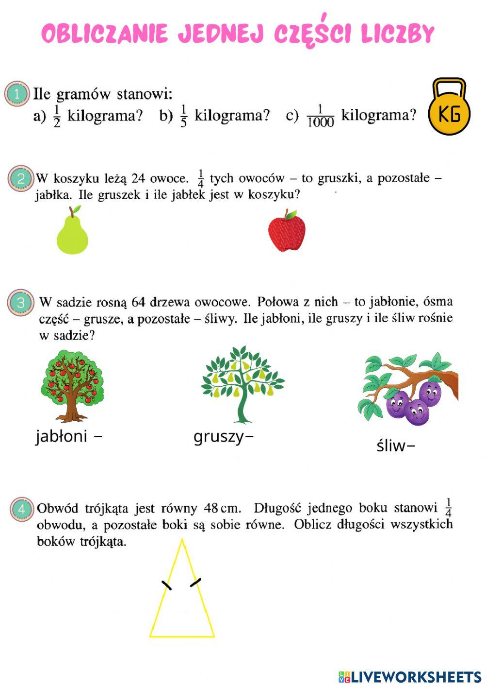 Obliczanie jednej części liczby
