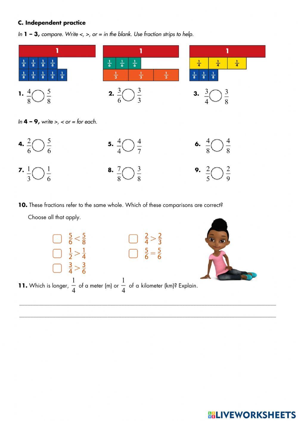 Compare Fractions with Like Numerator-Denominator