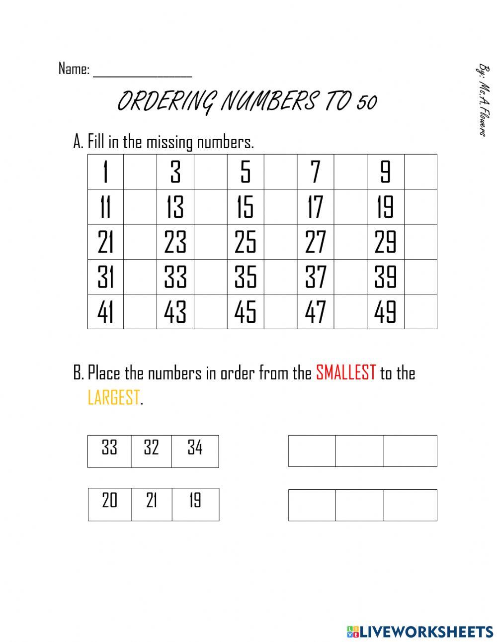 Ordering Numbers to 50