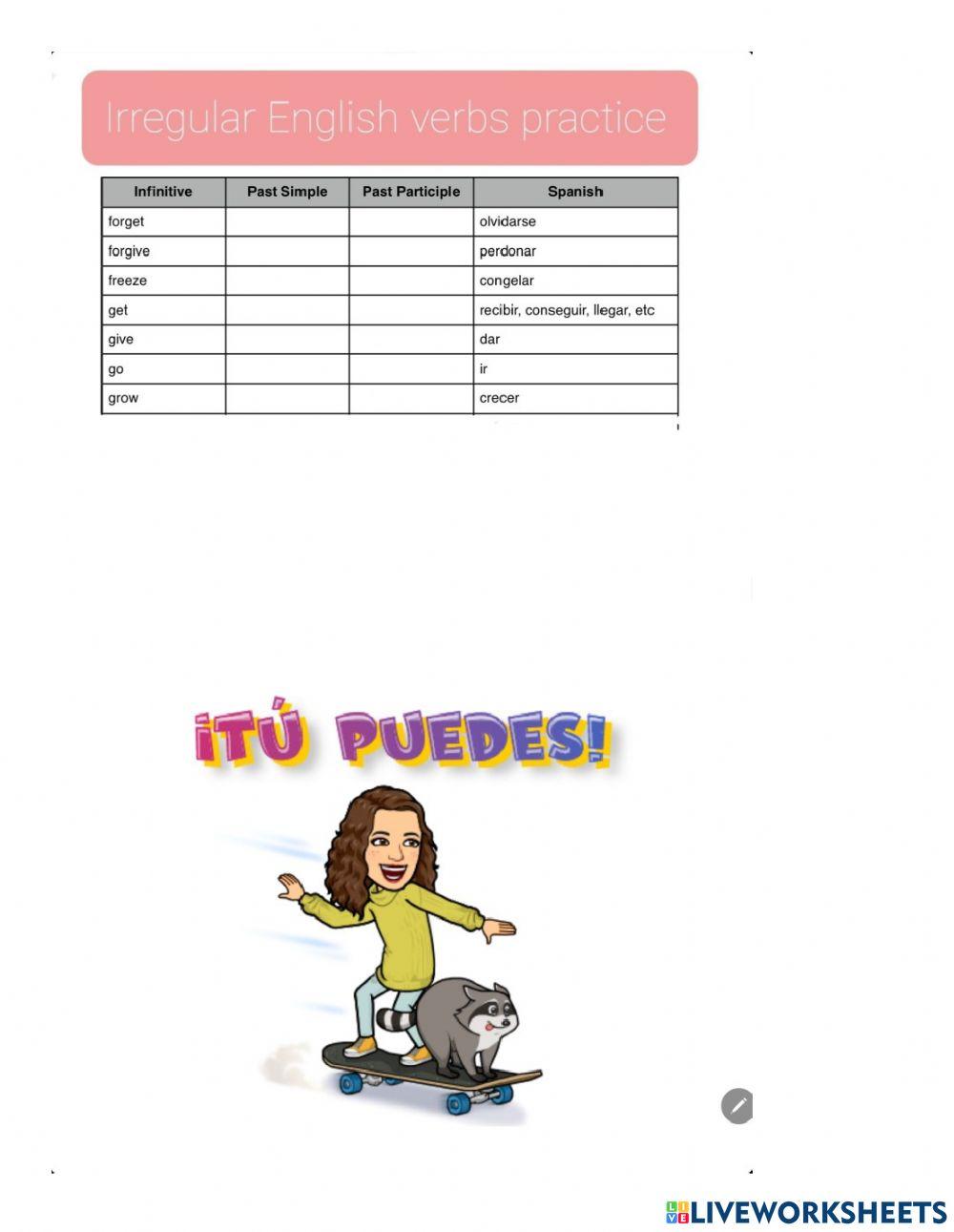 First 7 Irregular verbs practice in alphabetical order from 2nd list
