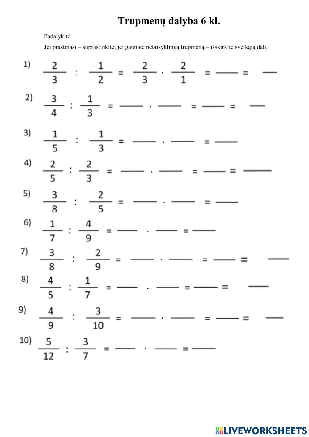 Paprastųjų trupmenų daugyba