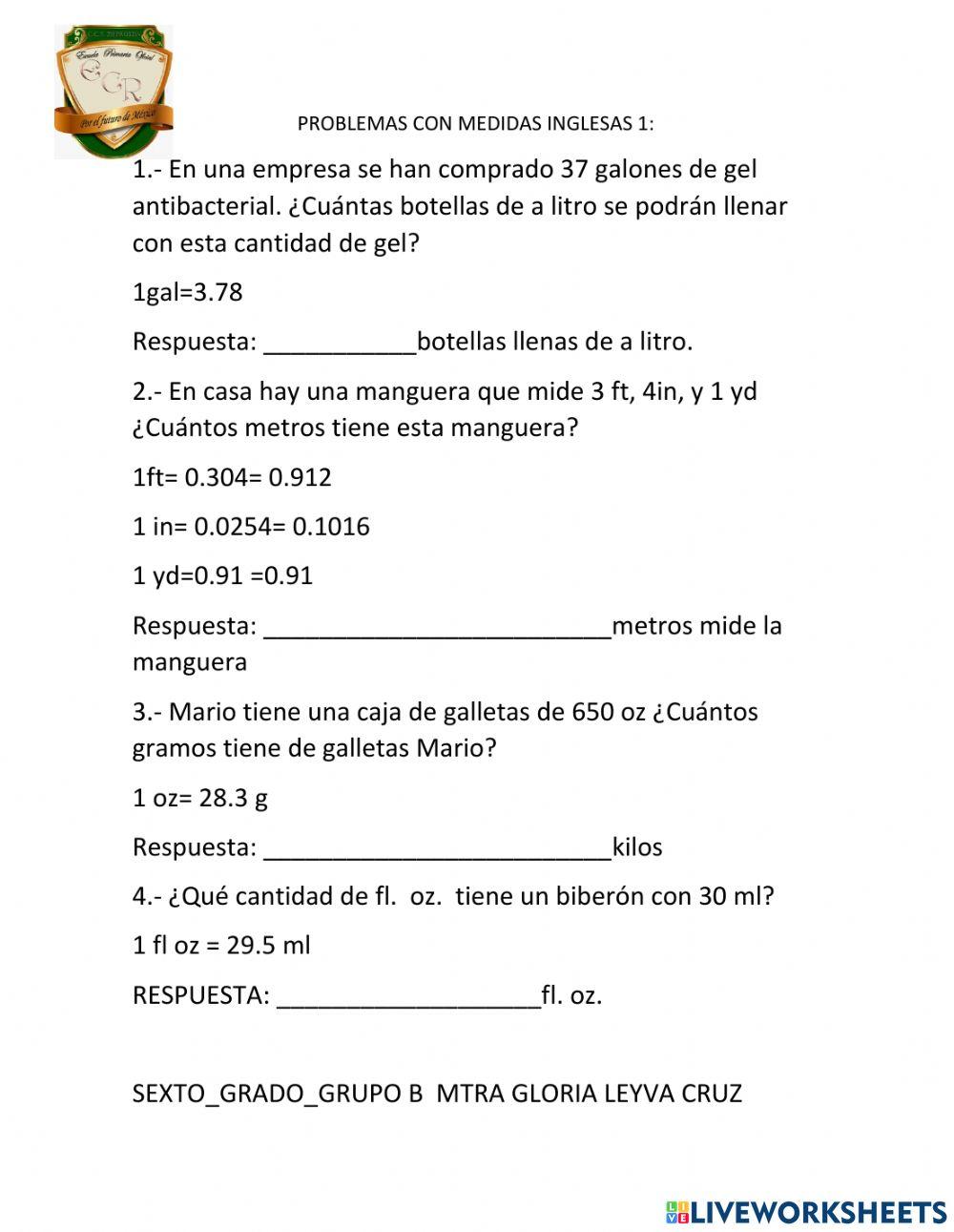 Problemas de medidas inglesas