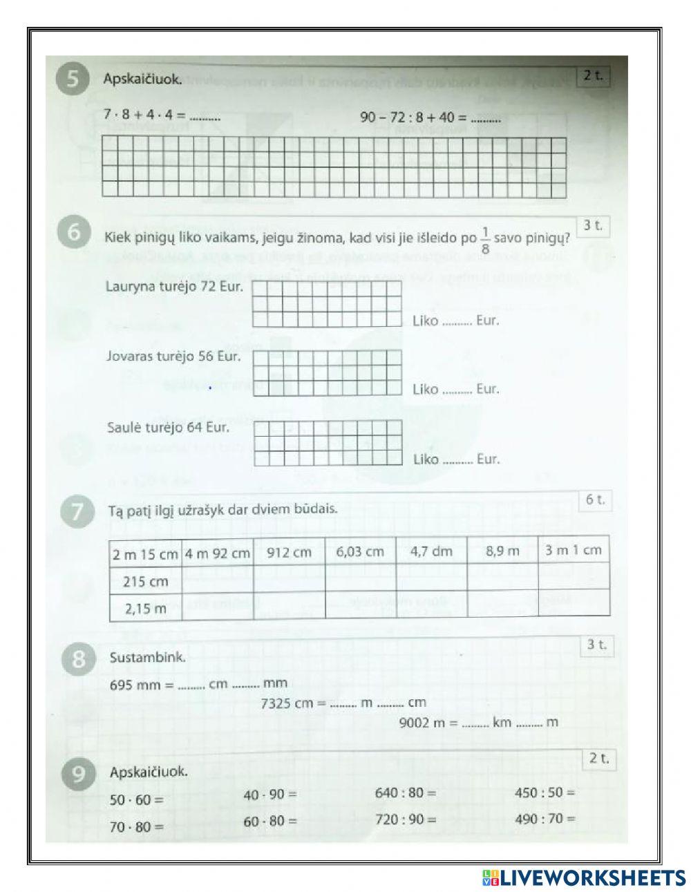 Matematikos testas 3 klasė