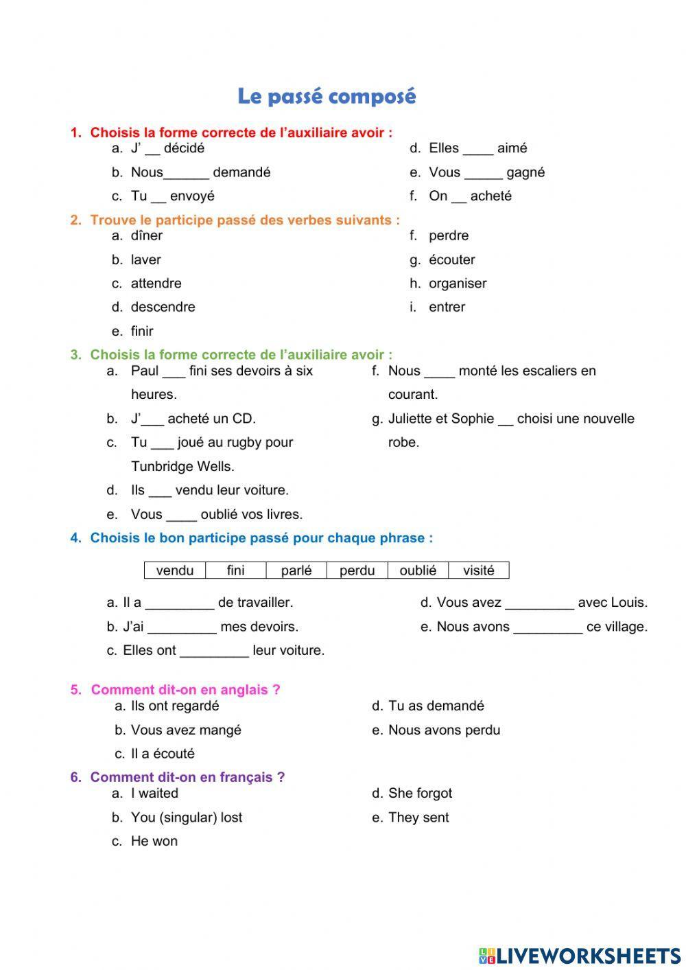 Passé composé with avoir