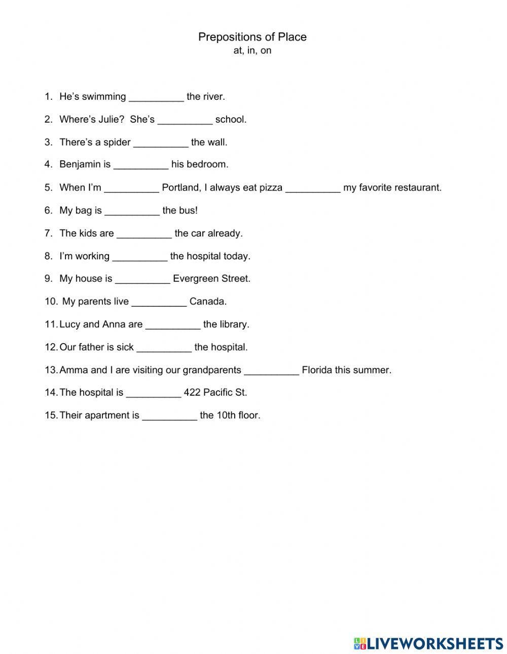 Prepositions of Place (at, in, on)
