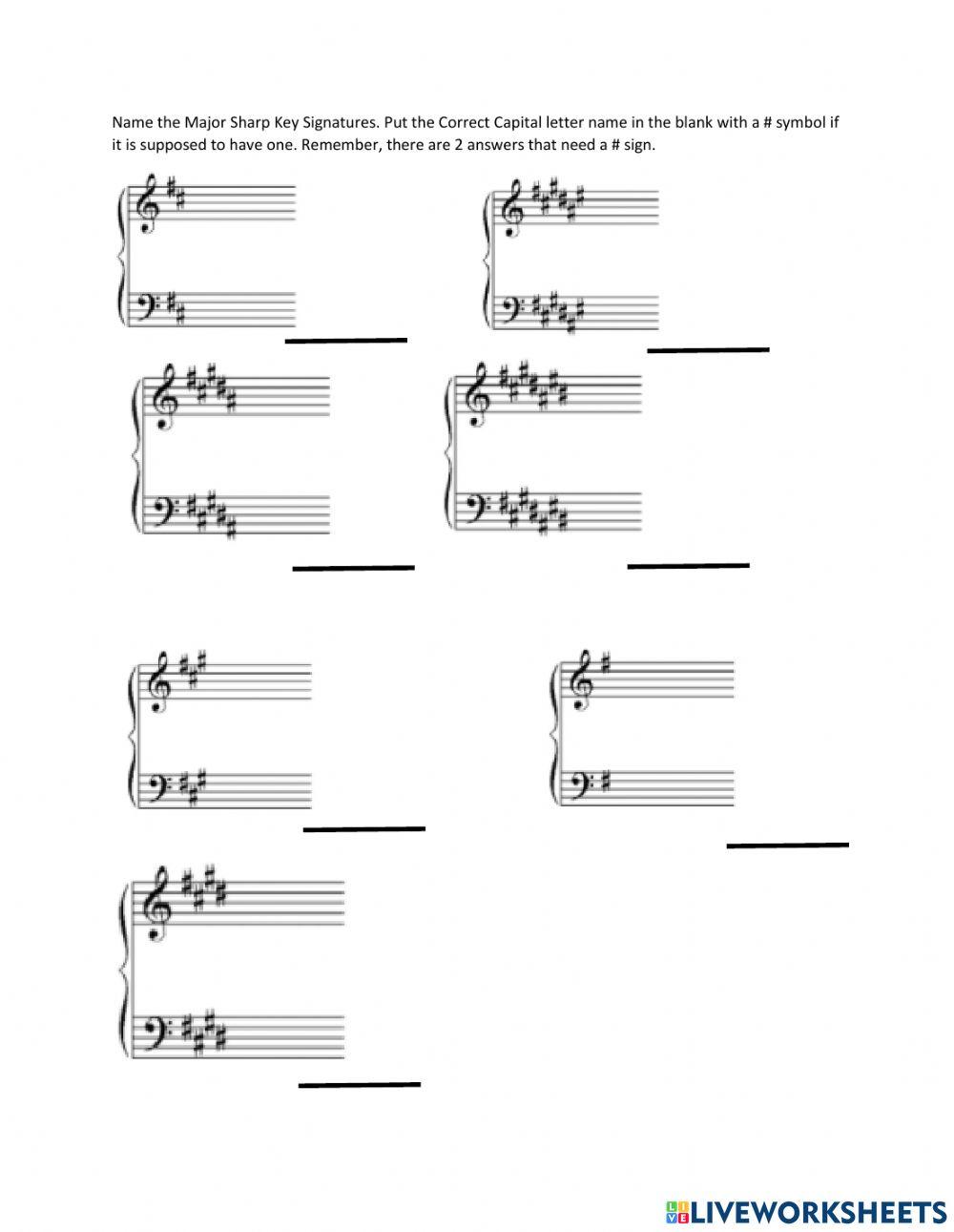 Sharp Key Signature Identification worksheet | Live Worksheets Sharp Key Signature Identification worksheet | Live Worksheets