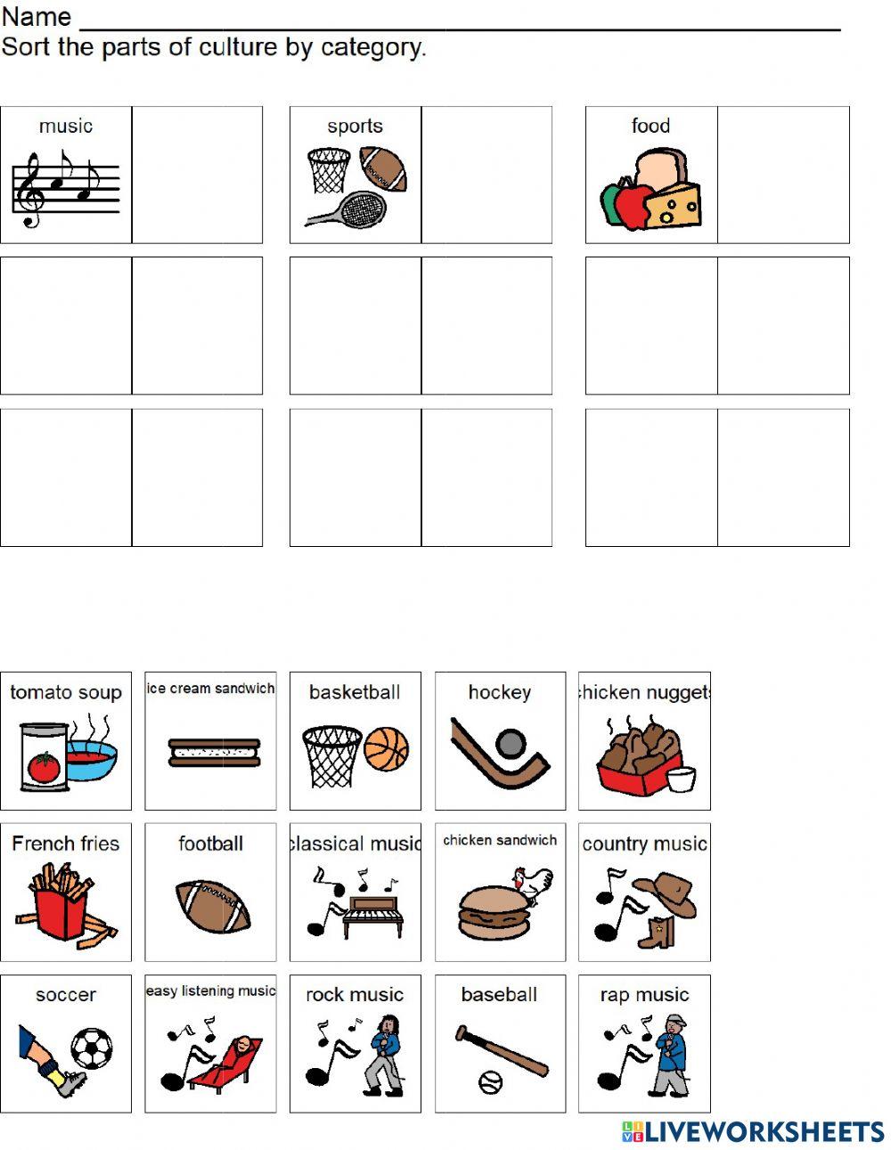 Parts of Culture Vocab Sort Parts of Culture Vocab Sort