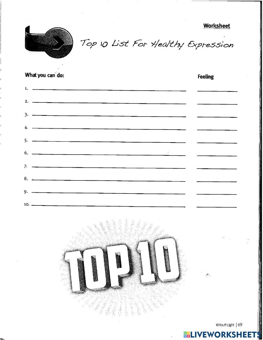 Top 10 List worksheet | Live Worksheets