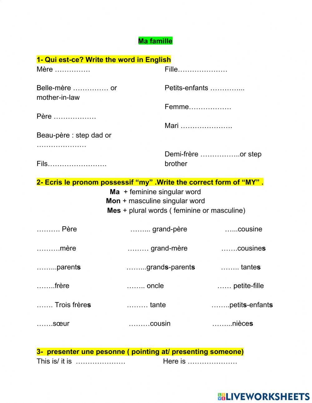Je présente ma famille