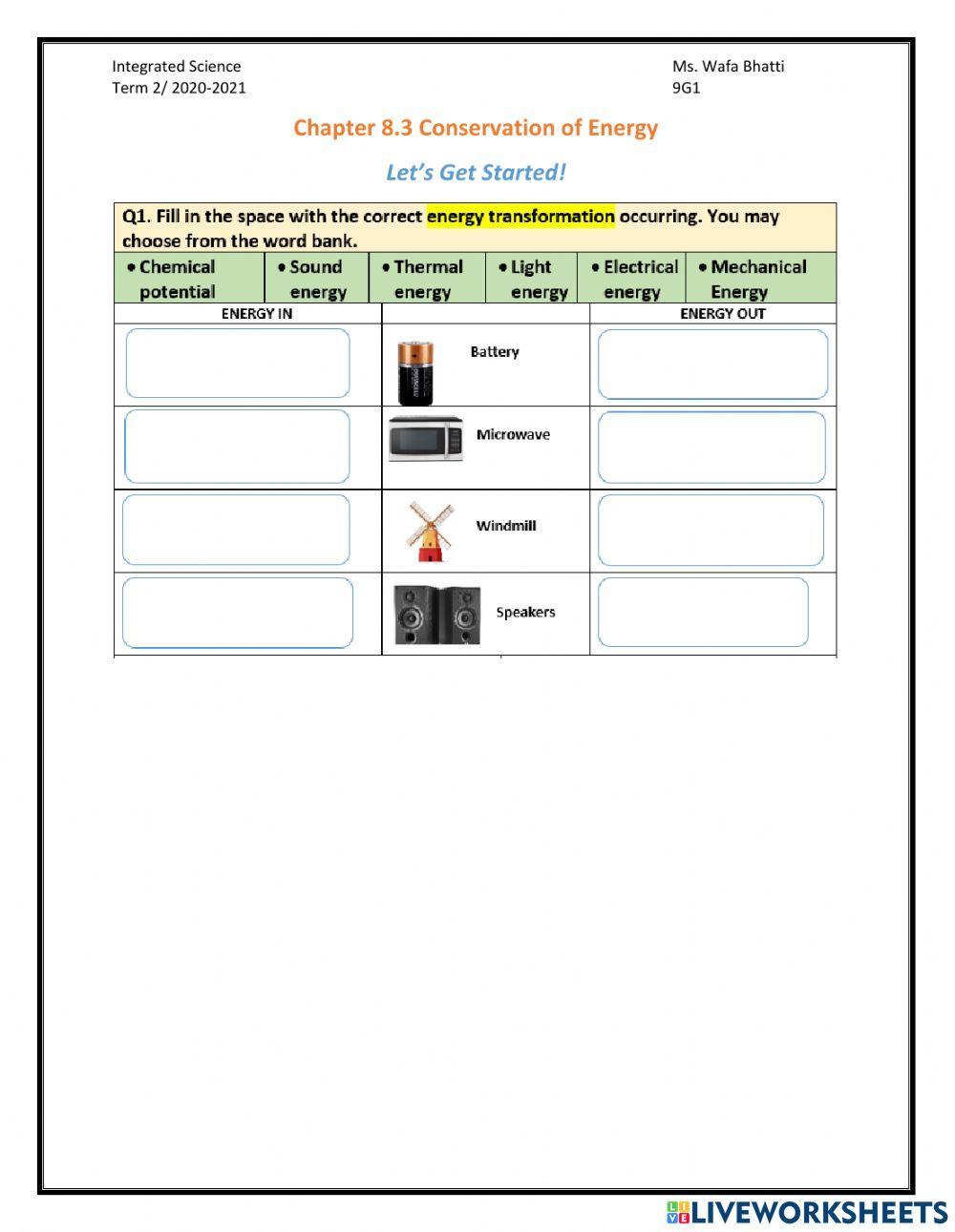 Energy transformation