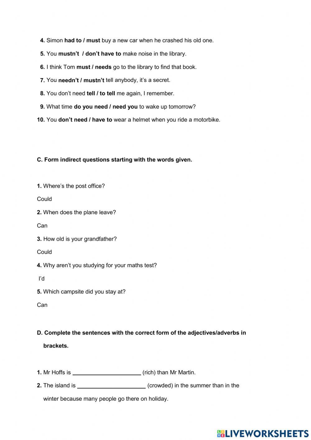 Module 3 Revision - Modals, comparisons, indirect questions