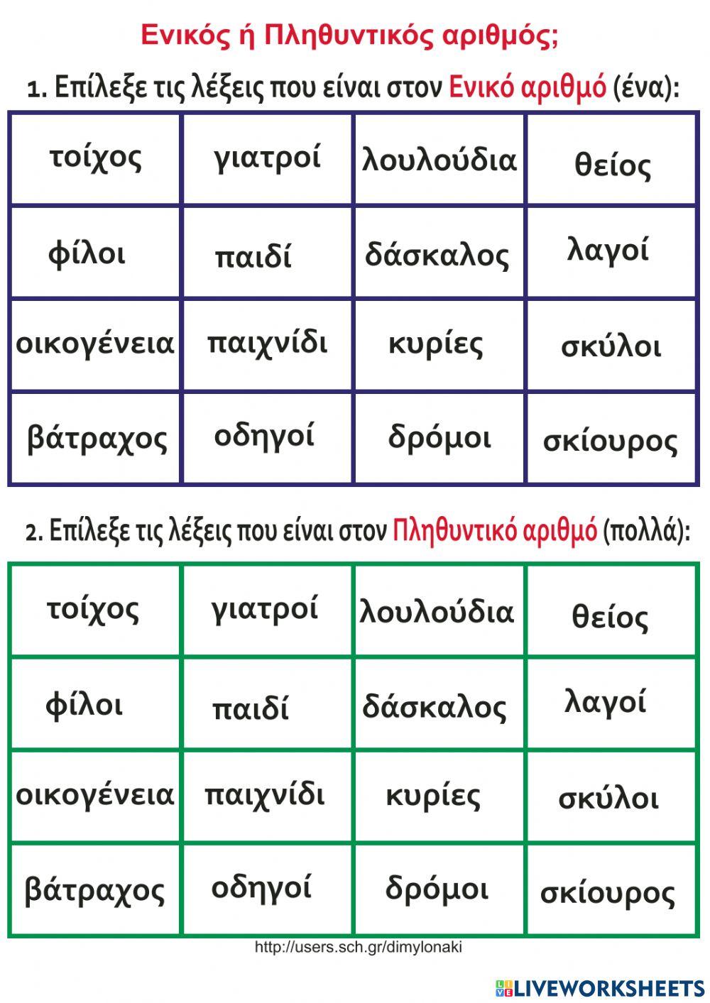 Ενικός ή Πληθυντικός Ενικός ή Πληθυντικός