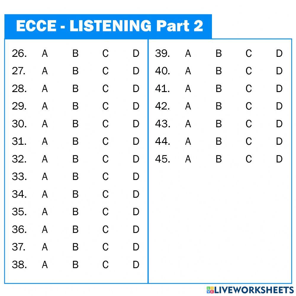ECCE PT 5 - Listening Part 2 