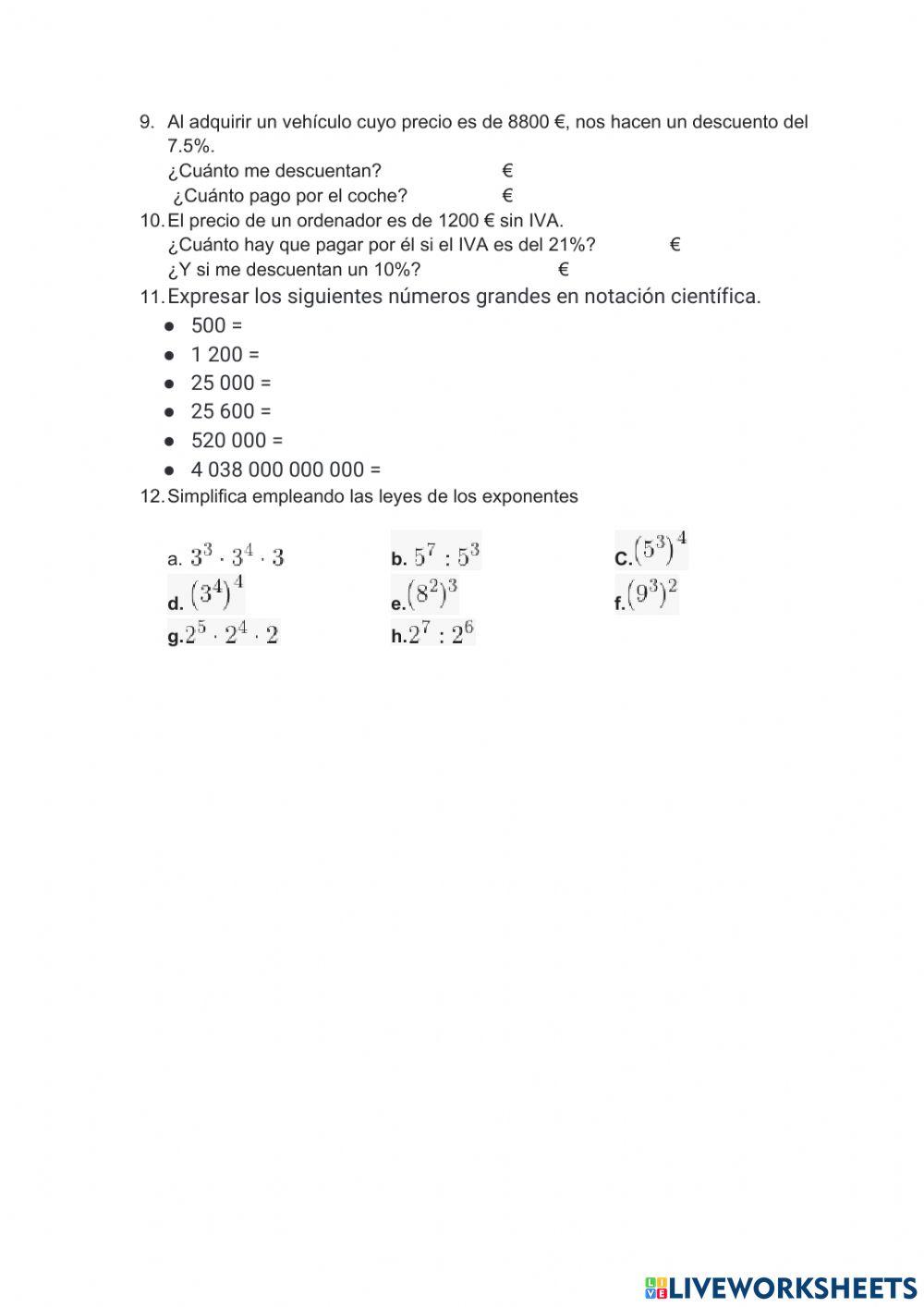 Control unidad los números i