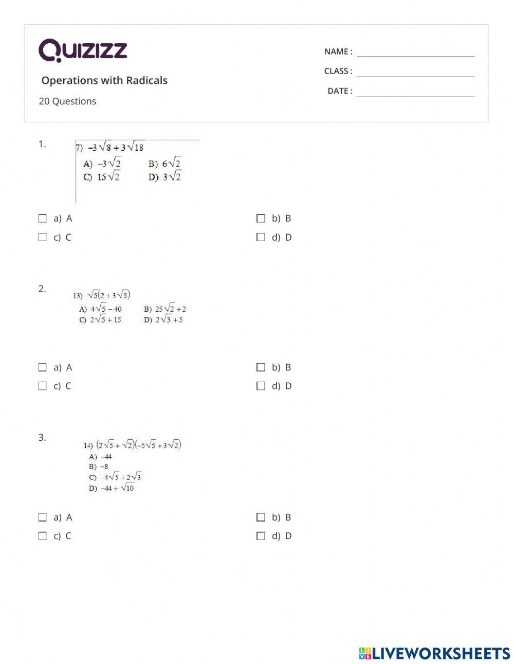 Adding and Subtracting radicals