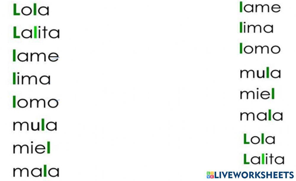Parejas consonante L-l