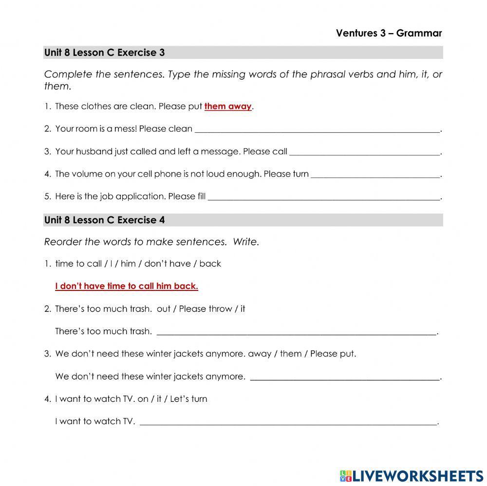 Practice Grammar - Phrasal Verbs and Object Pronouns