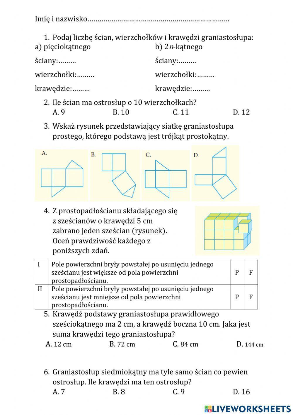Bryły - powtórzenie wiadomości