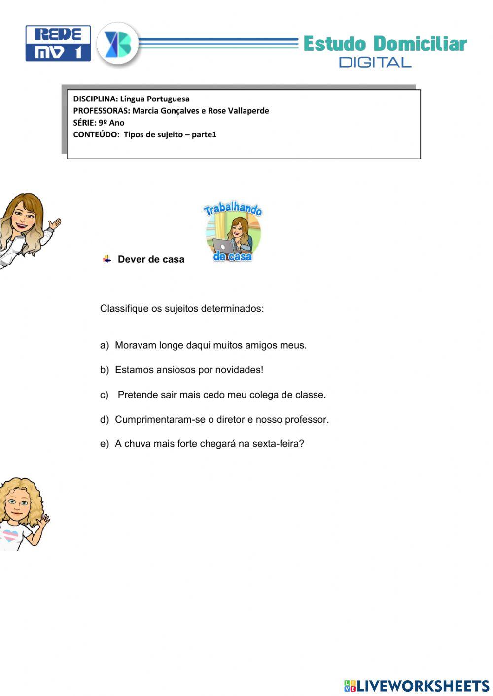 Tipos de sujeito determinado