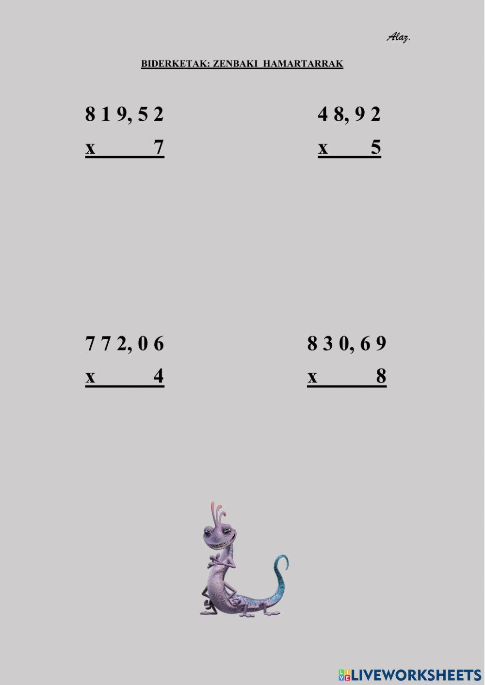 Zenbaki hamartarrekin biderketak