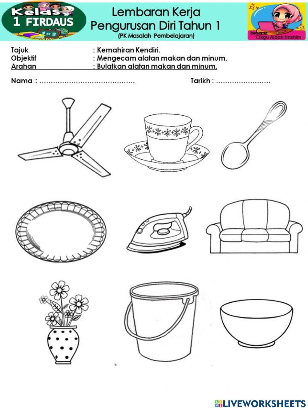Menamakan alatan makan dan minum