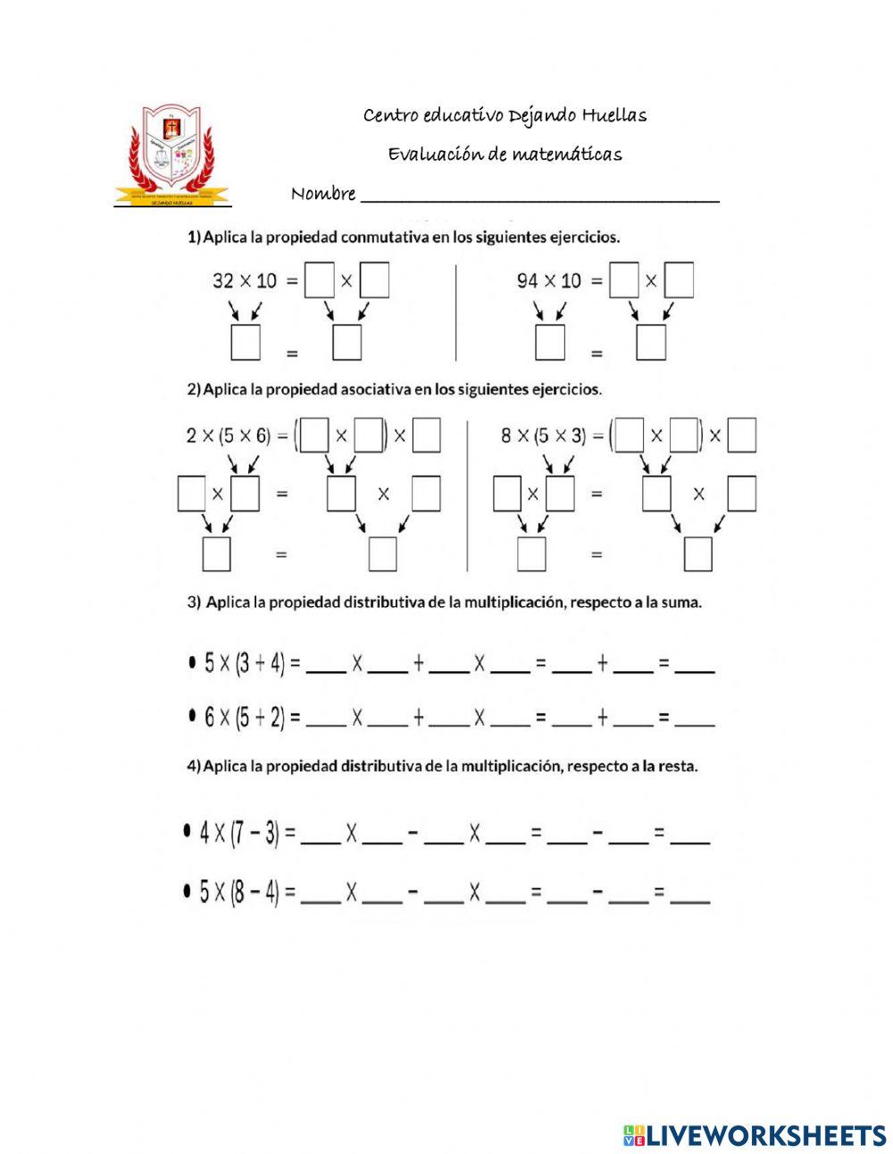Evaluación propiedades de la multiplicación