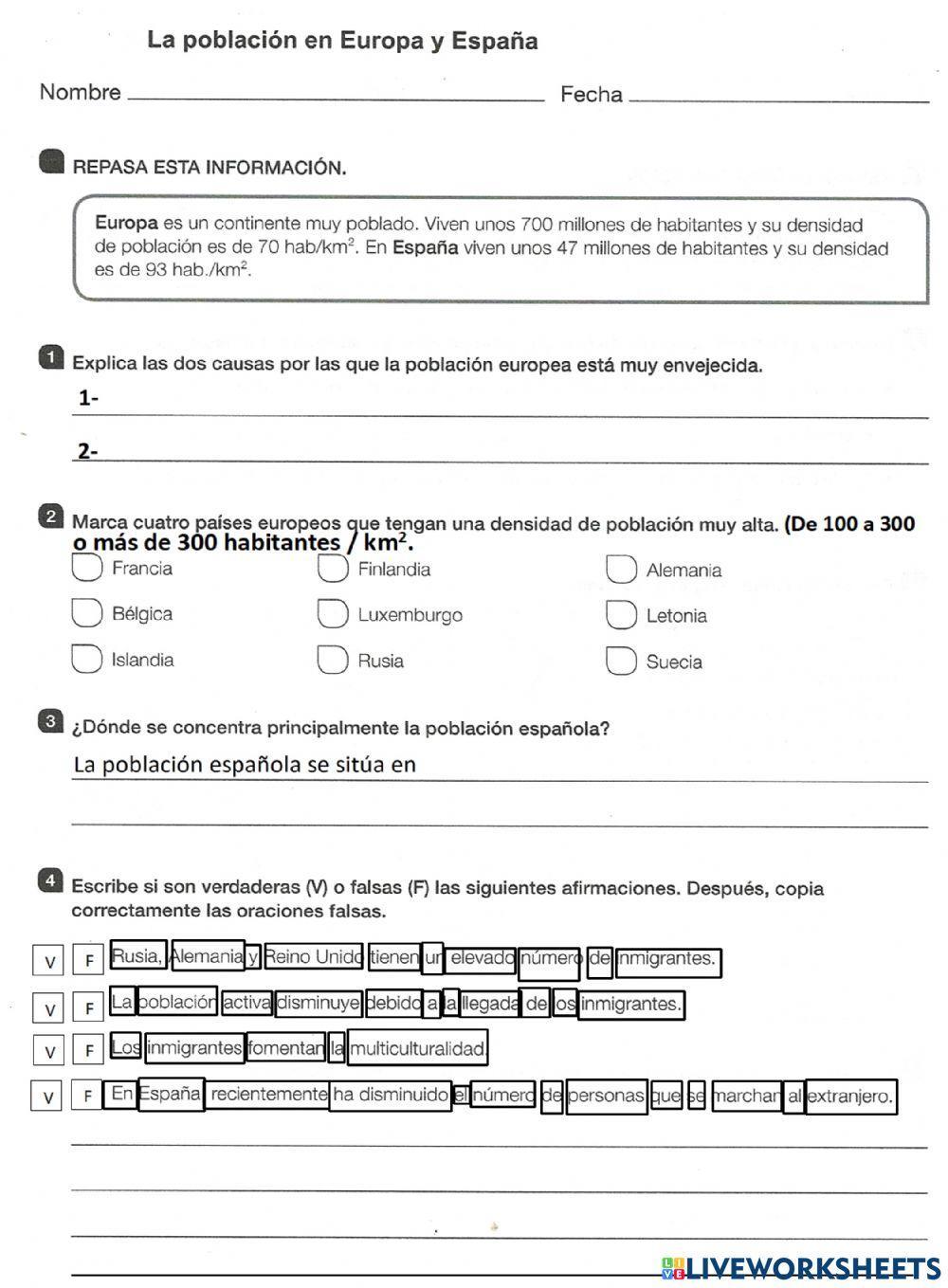 La población en Europa y España