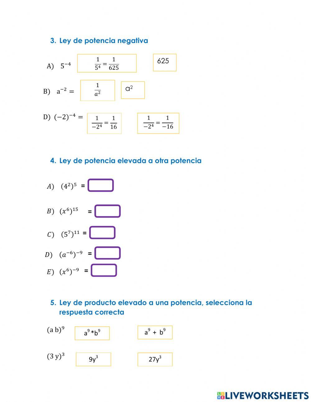 Actividad leyes de los exponentes