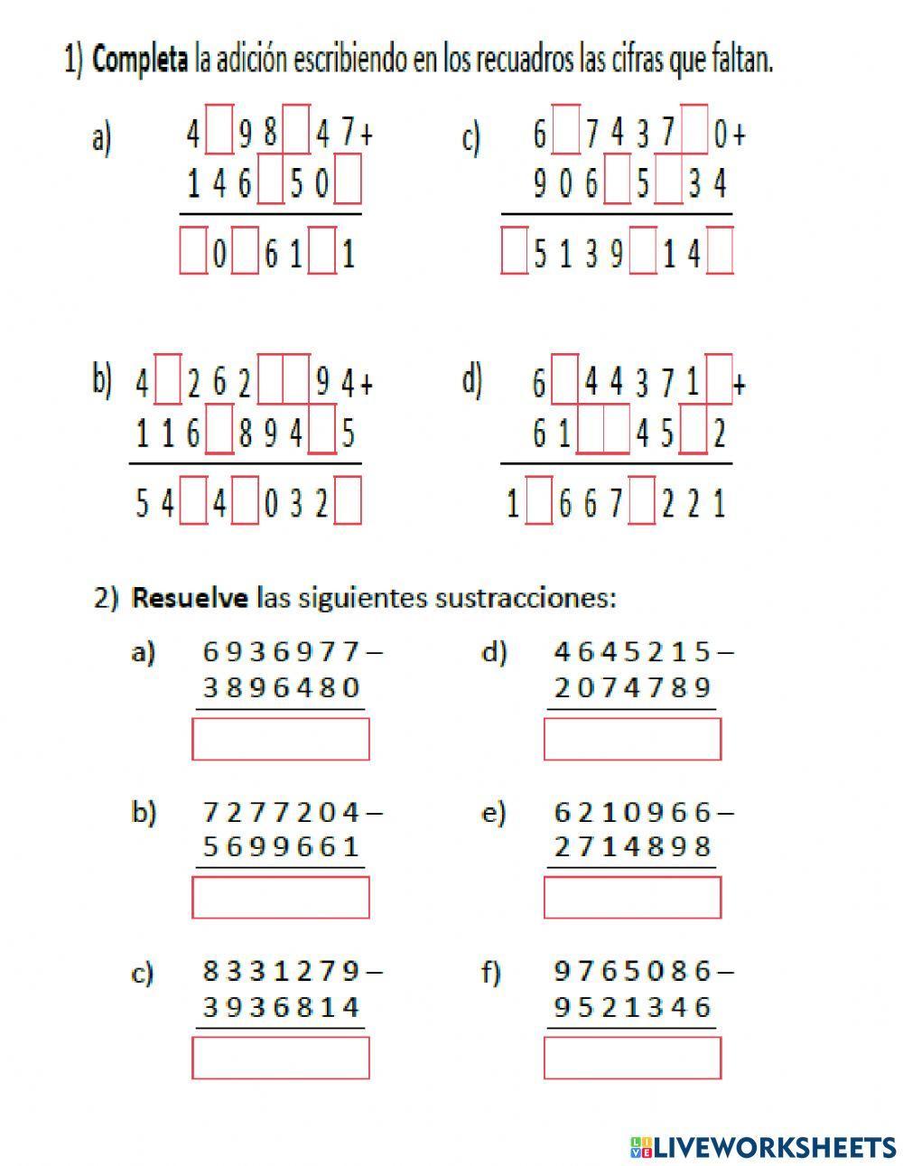 Adicion y sustraccion de numeros naturales