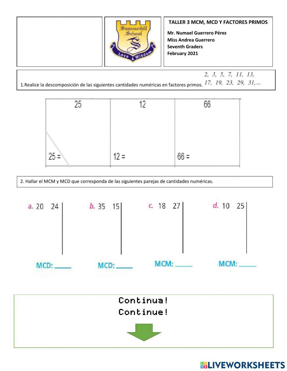 Descomposición factores, mcm y MCD