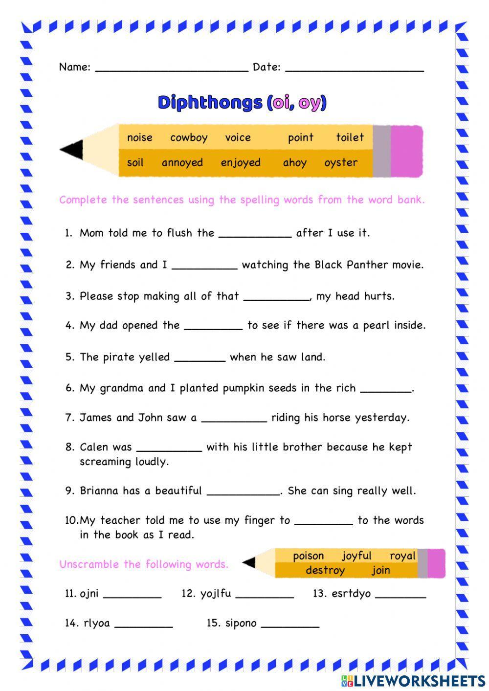 Diphthongs (oi and oy)