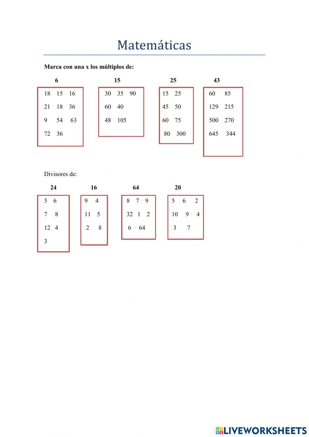 Múltiplos y divisores
