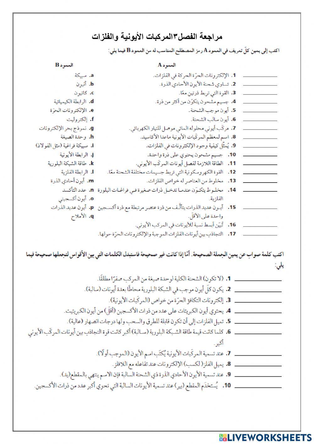 مراجعة الفصل3المركبات الأيونية والفلزات