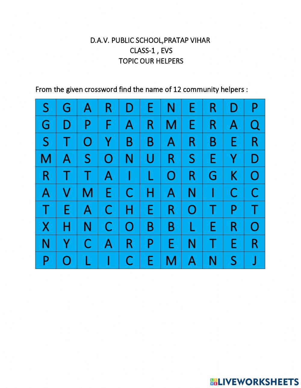 Word search of name of our helpers