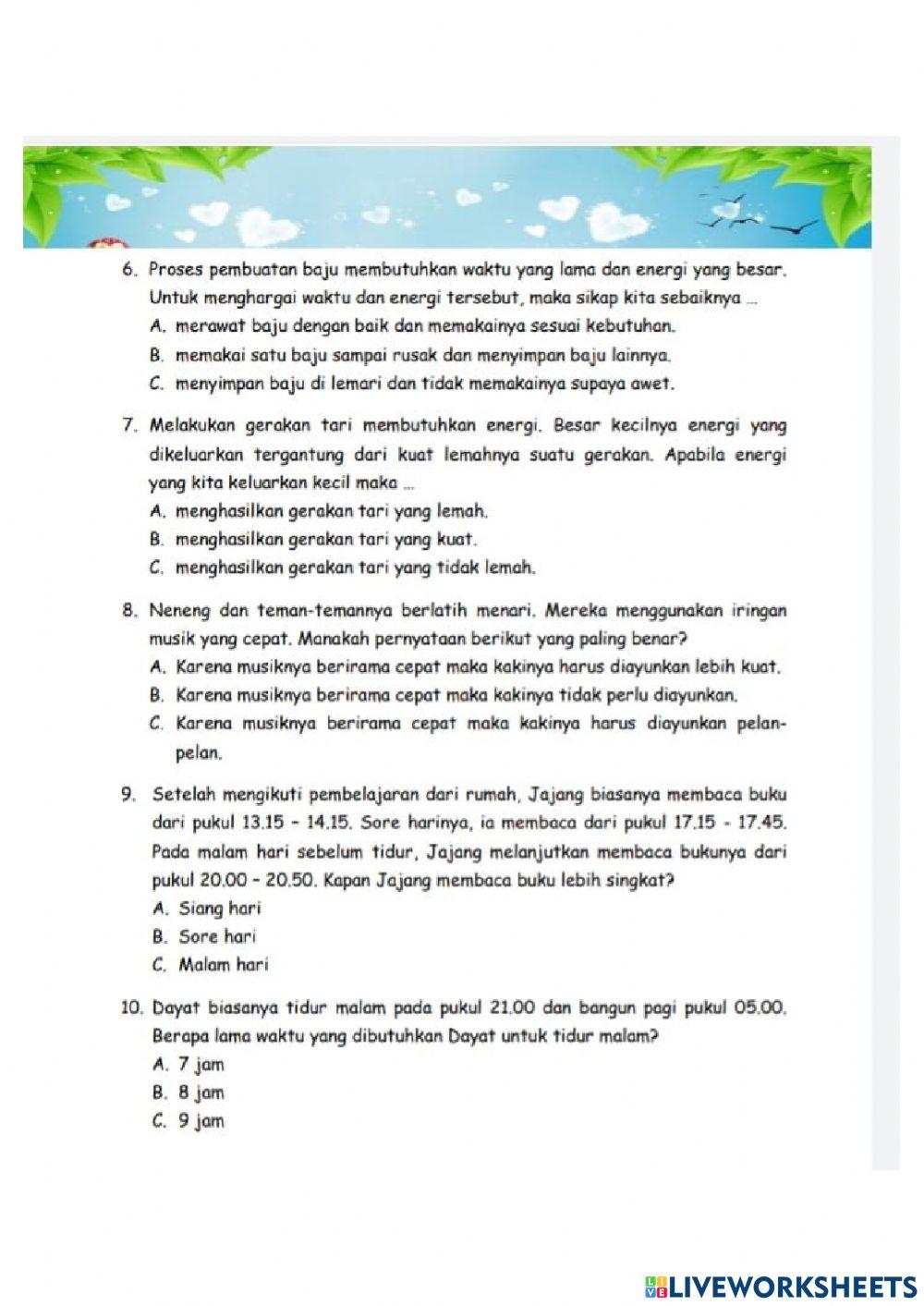 Evaluasi tema 6 ST 1 kelas 3