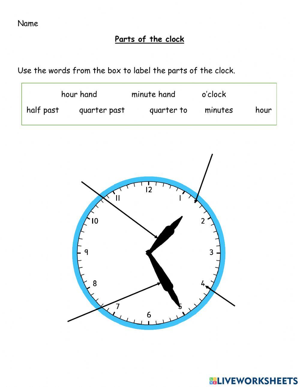 Label Parts Of A Clock Worksheet