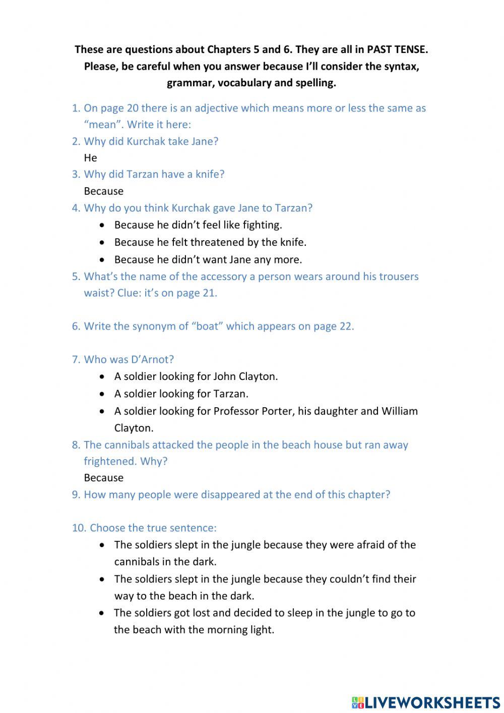 Tarzan-Question… | Free Interactive Worksheets | 755009