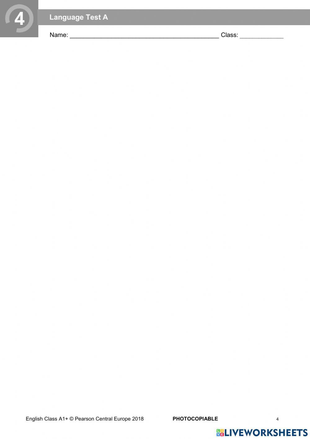 English Class A1+, Test Unit 4