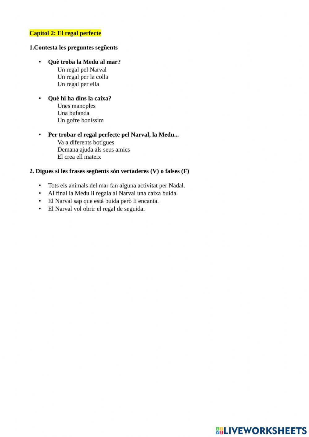 Comprensió lectora Narval Bon Nardal Capítol 2