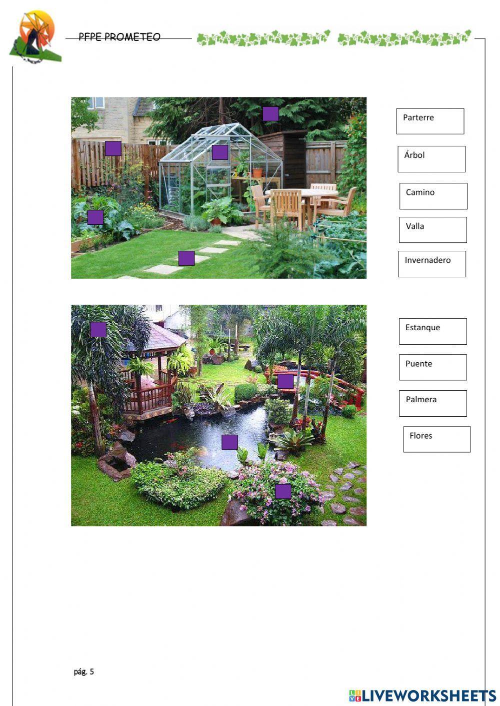 Identificar elementos de parque y jardín
