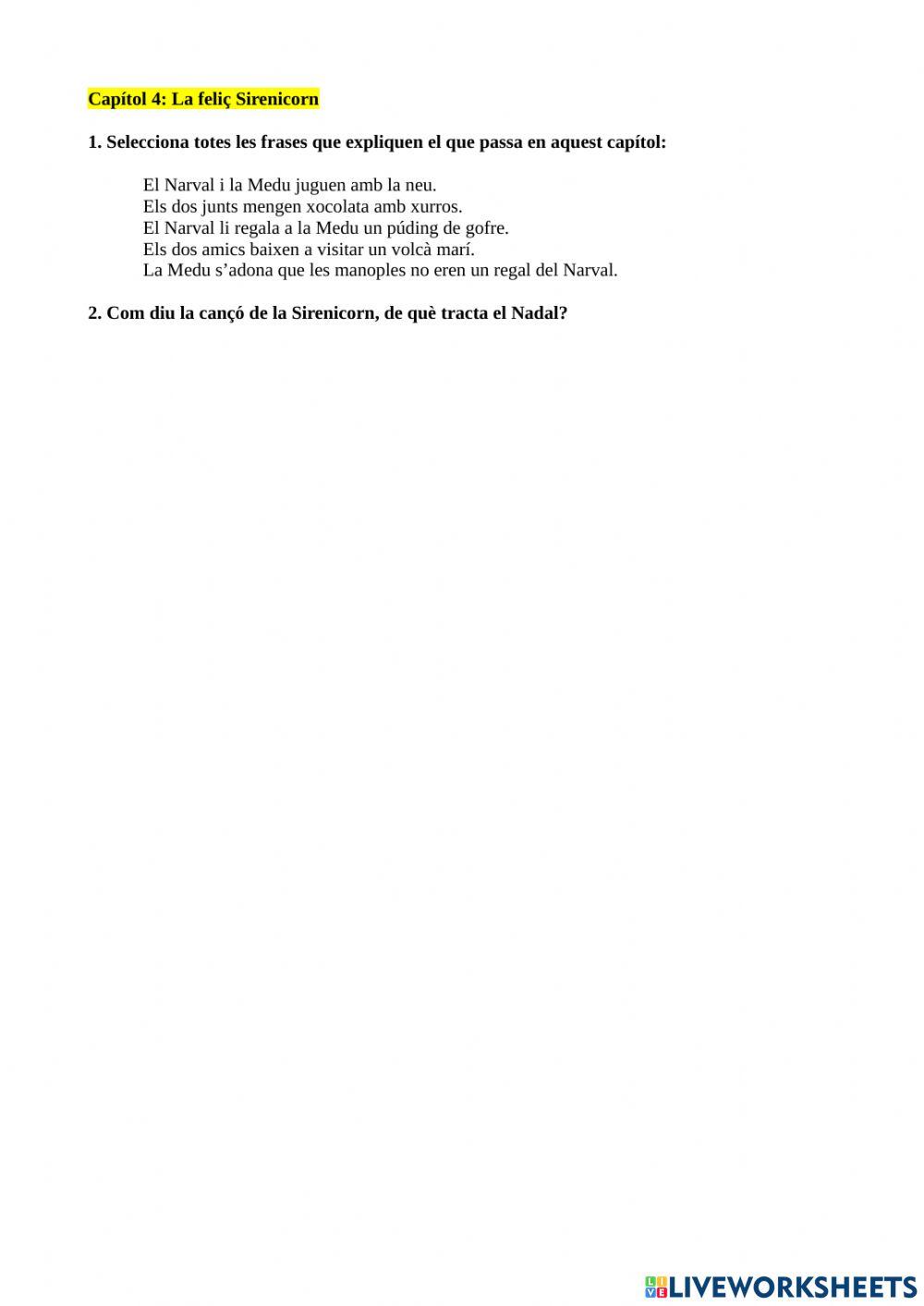 Comprensió lectora Narval Bon Nardal Capítol 4