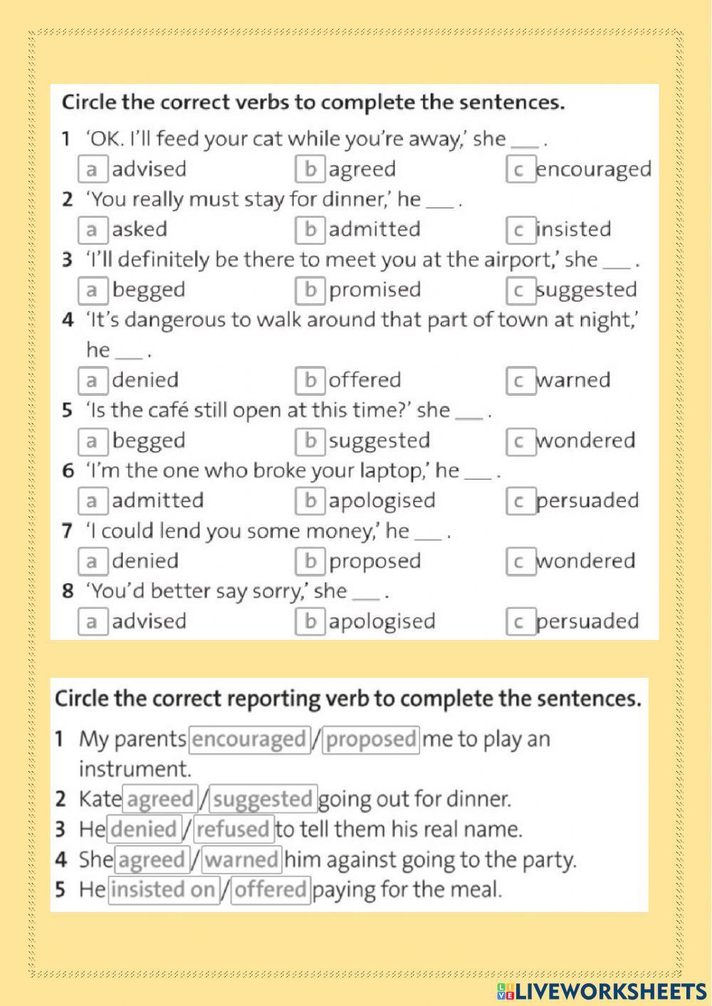Reporting verbs patterns